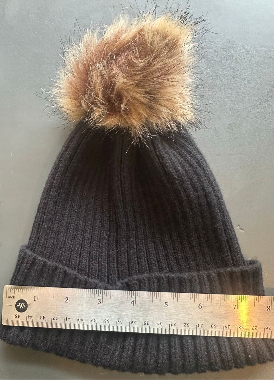 lucky brand black Knit beanie hat Fur Pom Pom - Picture 11 of 14